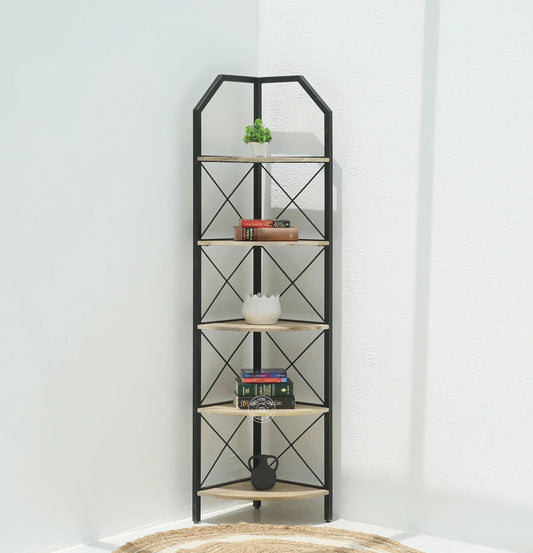 Graino Industrial Bookshelf – Solid Mango Wood & Iron, Natural Finish, 180 cm Tall | Opelhome UAE Opel Home