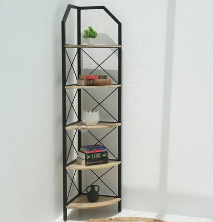 Graino Industrial Bookshelf – Solid Mango Wood & Iron, Natural Finish, 180 cm Tall | Opelhome UAE Opel Home
