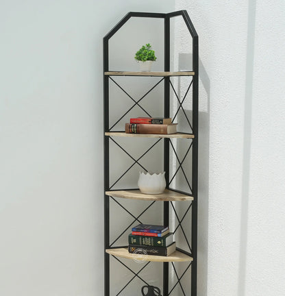 Graino Industrial Bookshelf – Solid Mango Wood & Iron, Natural Finish, 180 cm Tall | Opelhome UAE Opel Home