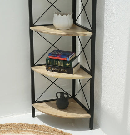 Graino Industrial Bookshelf – Solid Mango Wood & Iron, Natural Finish, 180 cm Tall | Opelhome UAE Opel Home