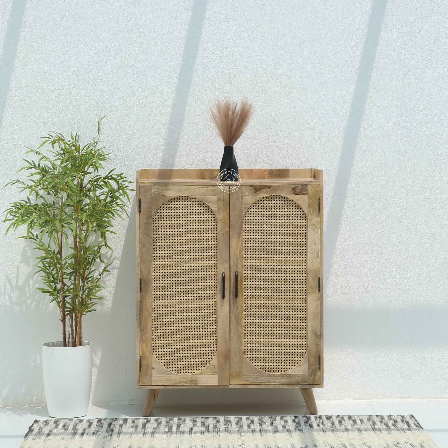 Granora Rattan Shoe Rack – Solid Mango Wood, Natural Finish, Storage Cabinet | Opelhome UAE