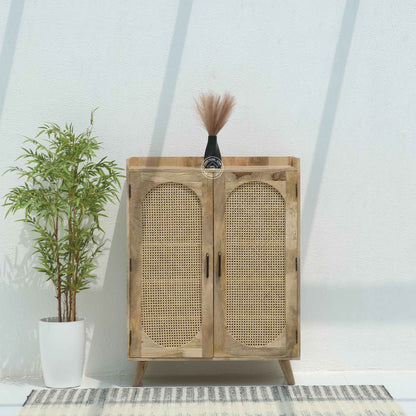 Granora Rattan Shoe Rack – Solid Mango Wood, Natural Finish, Storage Cabinet | Opelhome UAE