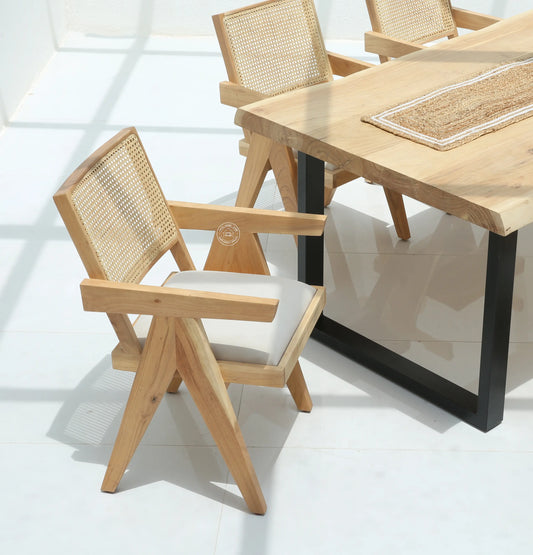 Grove Rattan  Dining Chair – Only One Pcs, Solid Acacia Wood, Natural Finish | Opelhome UAE Opel Home