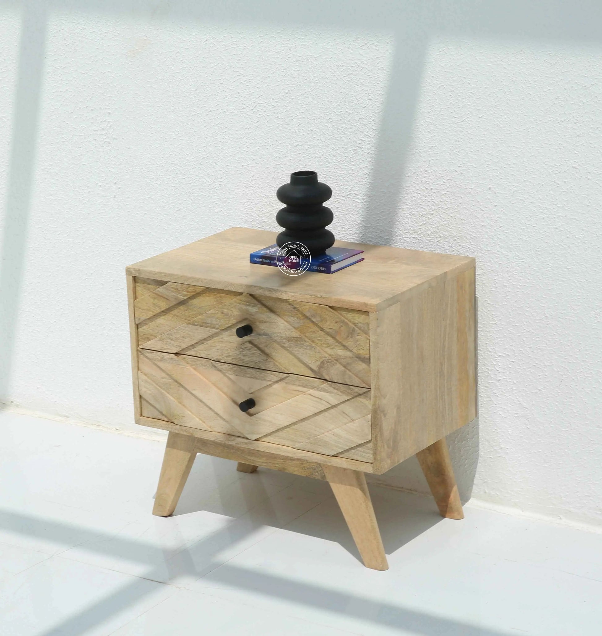 Groven Wooden Bedside Table – Solid Mango Wood, Natural Finish | Opelhome UAE