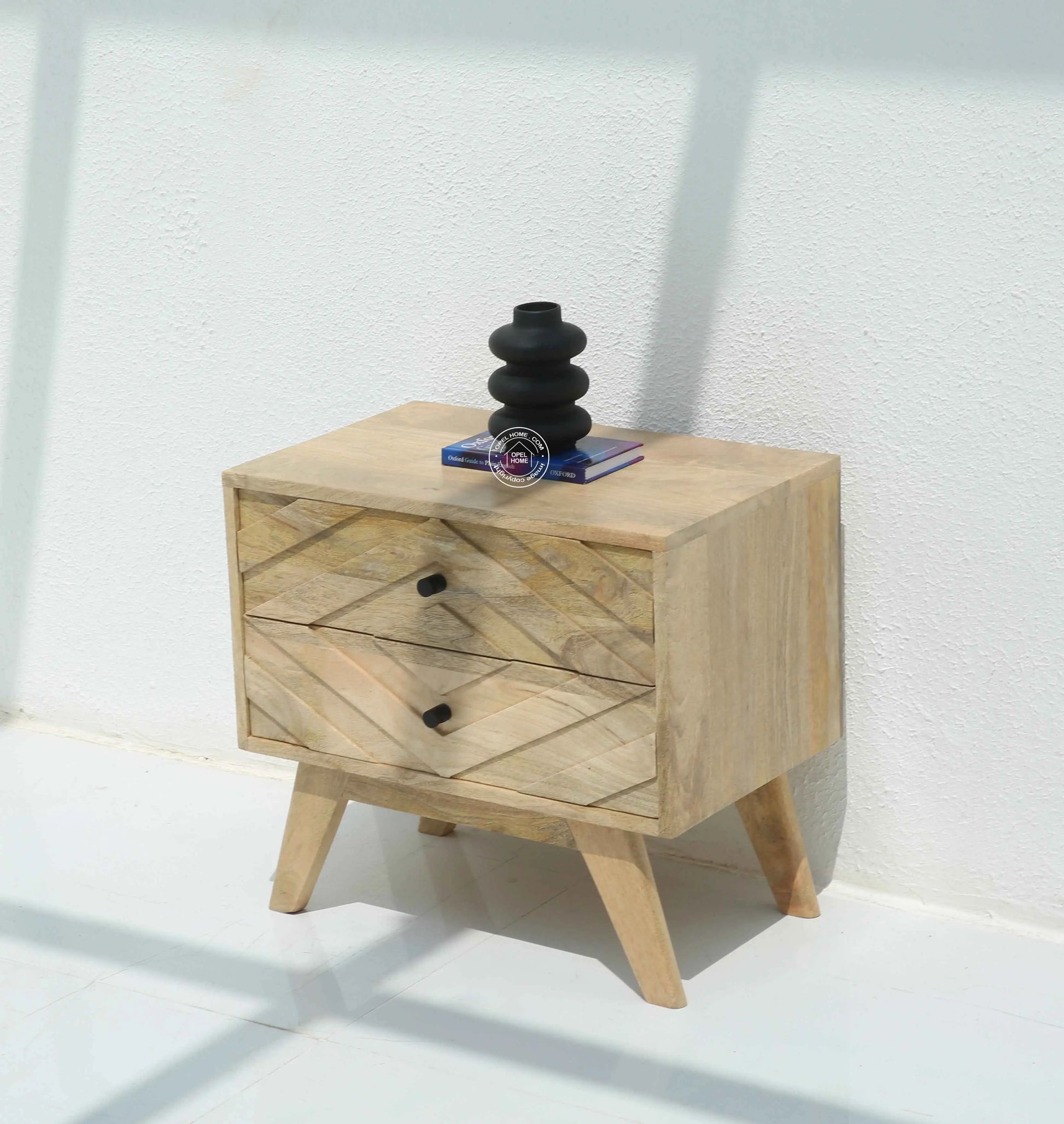 Groven Wooden Bedside Table – Solid Mango Wood, Natural Finish | Opelhome UAE