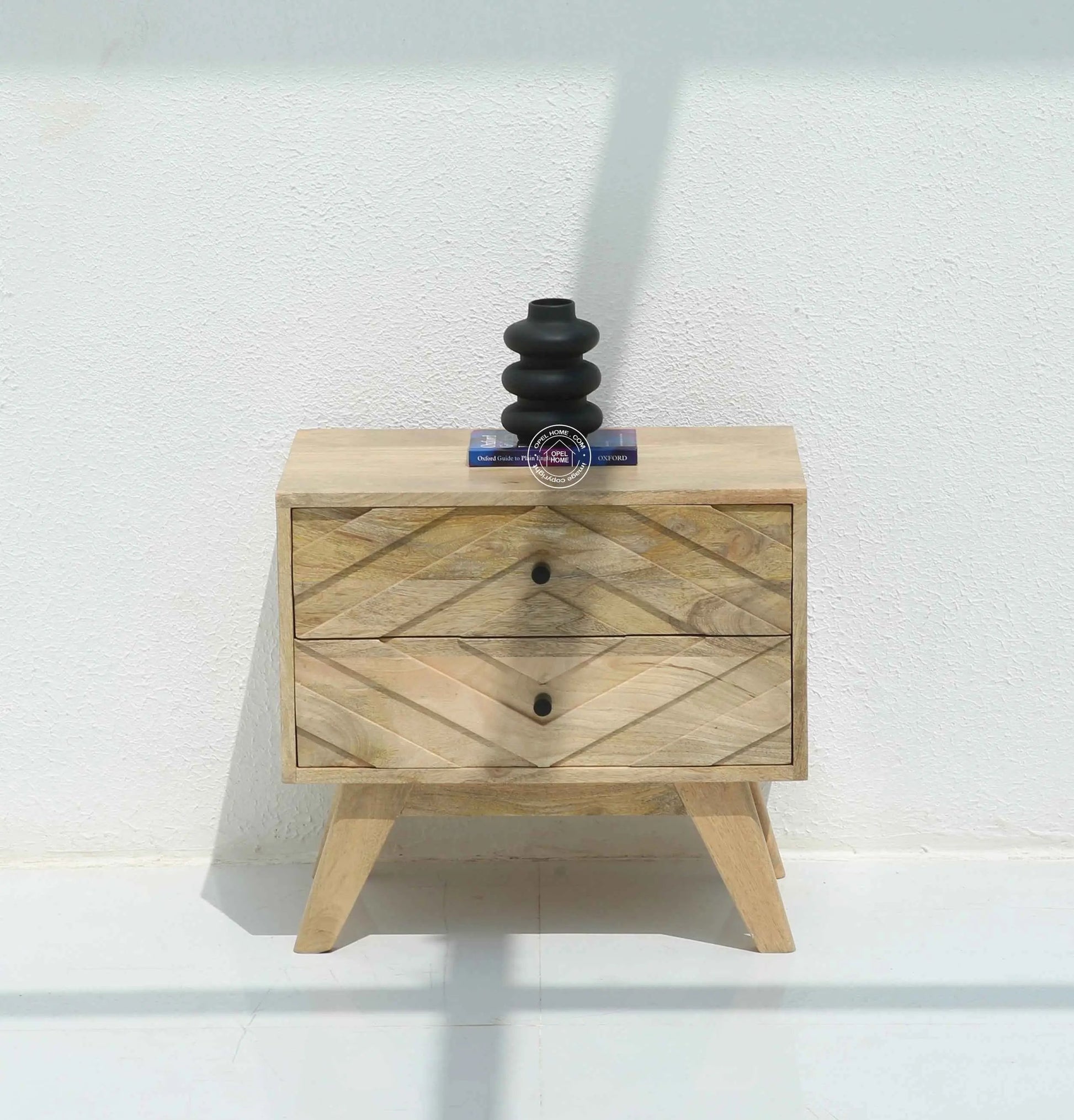 Groven Wooden Bedside Table – Solid Mango Wood, Natural Finish | Opelhome UAE