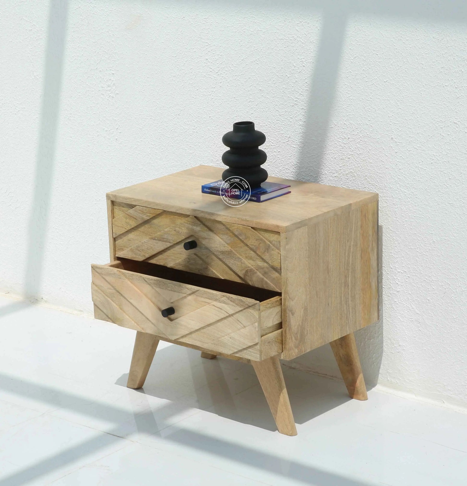 Groven Wooden Bedside Table – Solid Mango Wood, Natural Finish | Opelhome UAE