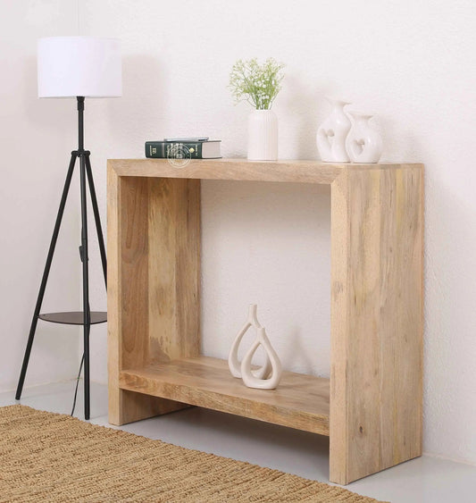 Gwen Wooden Console Table – Solid Mango Wood, Natural Finish, Hallway | Opelhome UAE