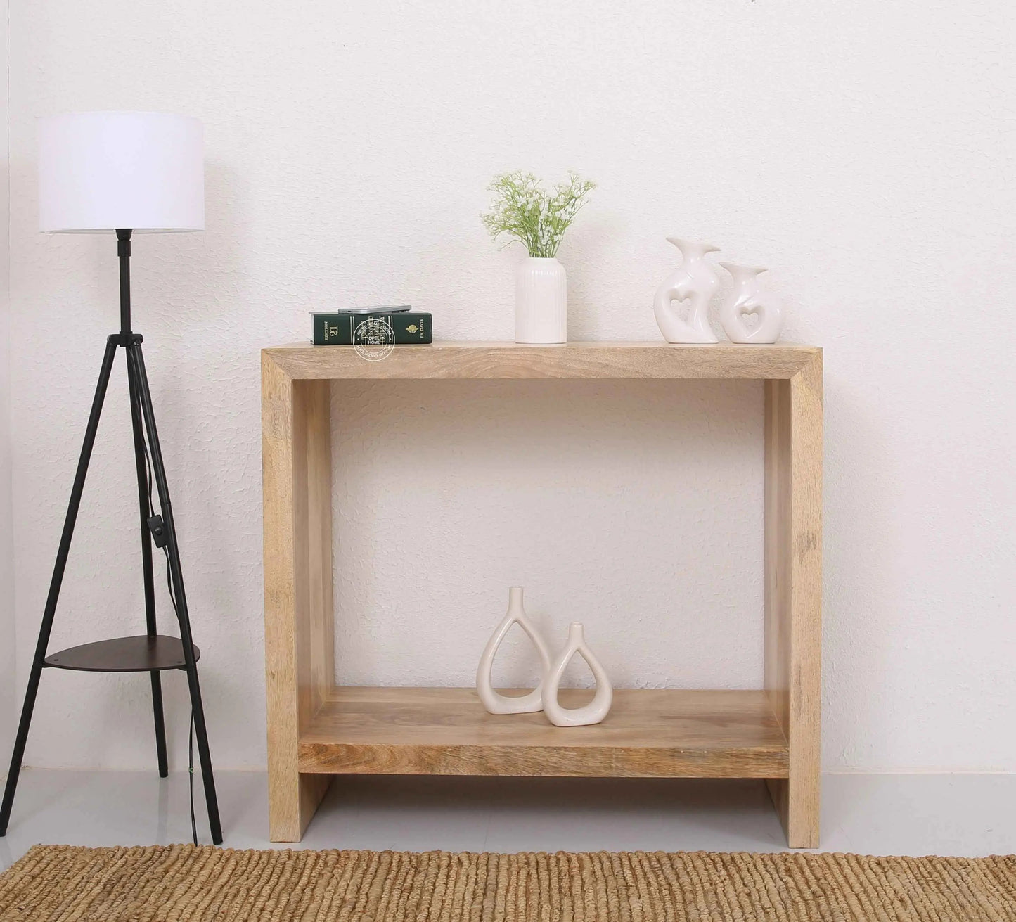 Gwen Wooden Console Table – Solid Mango Wood, Natural Finish, Hallway | Opelhome UAE
