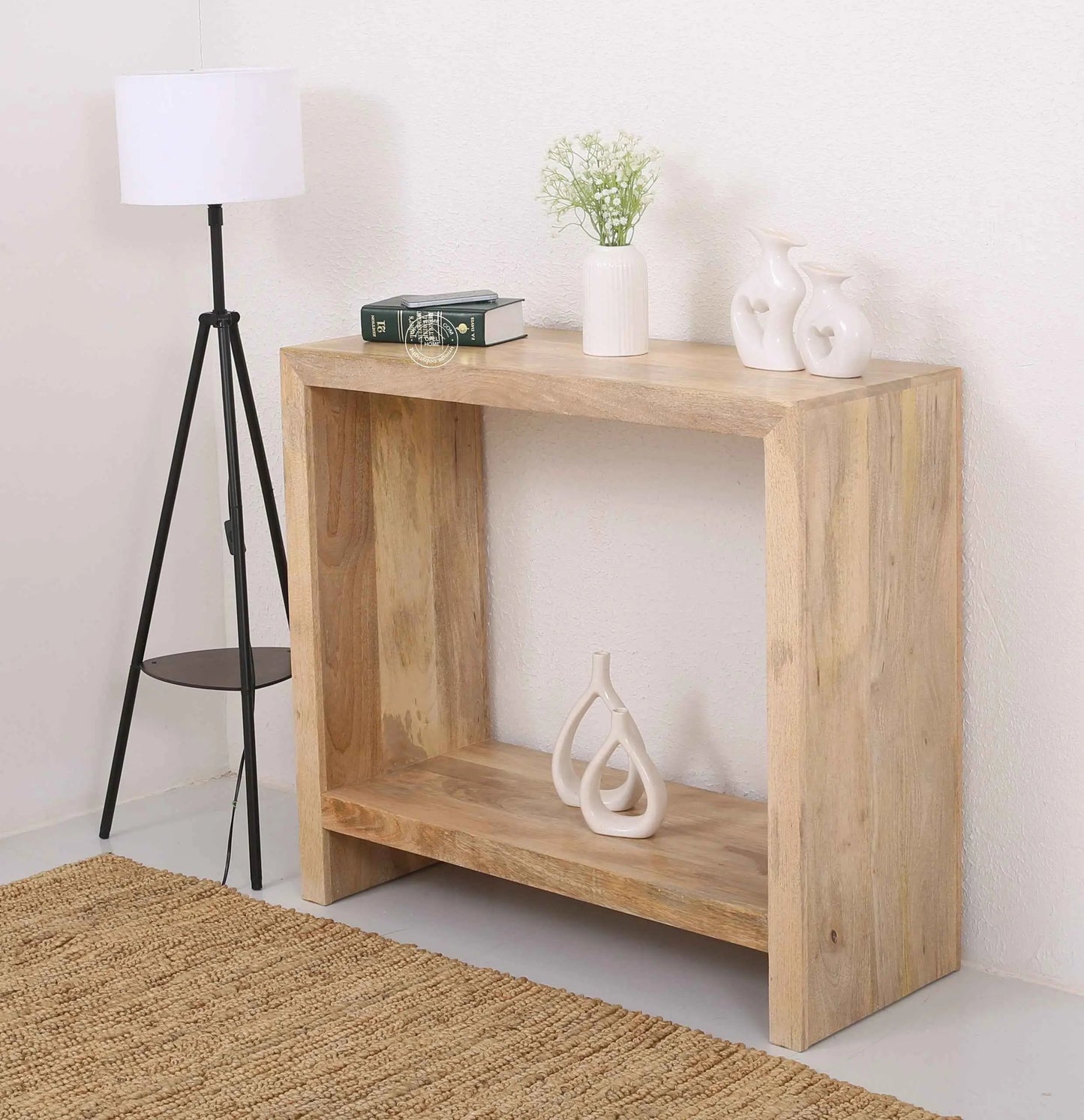 Gwen Wooden Console Table – Solid Mango Wood, Natural Finish, Hallway | Opelhome UAE