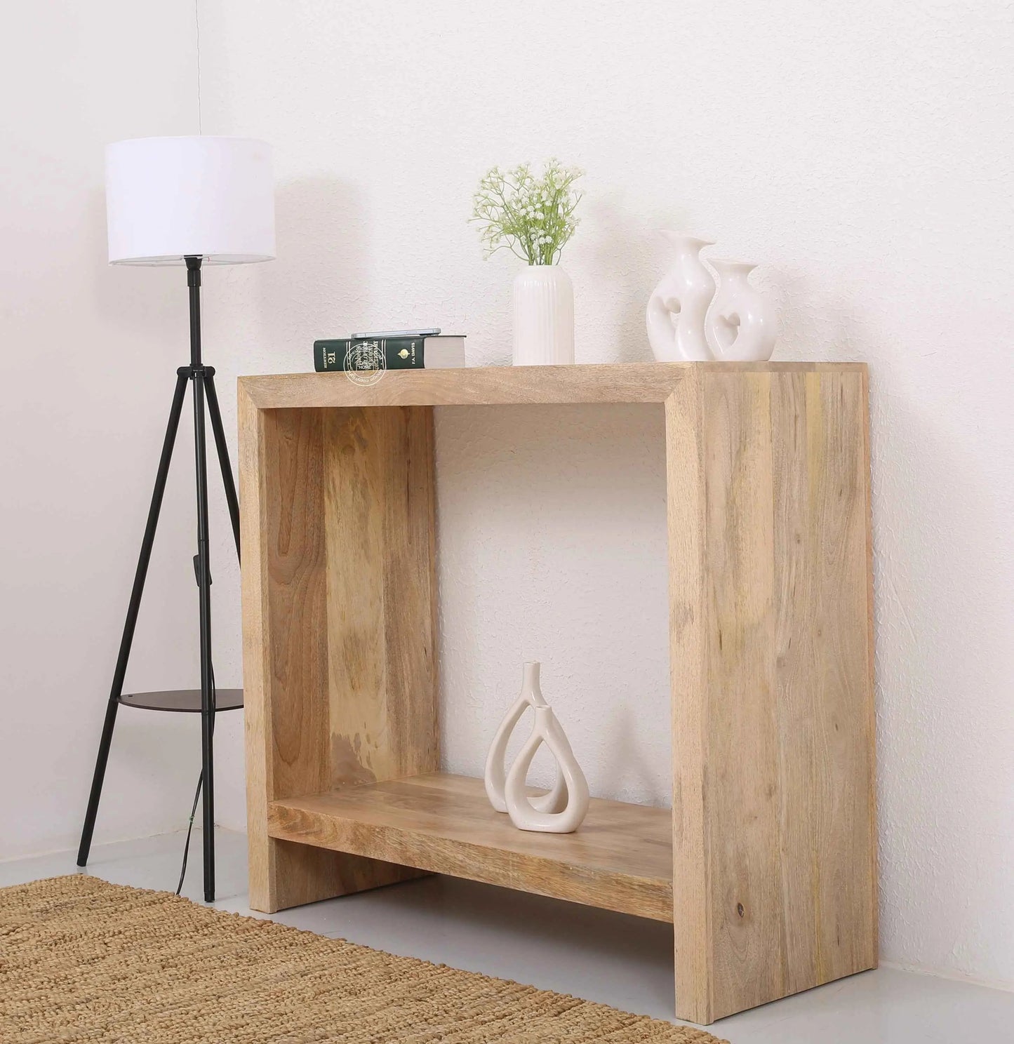 Gwen Wooden Console Table – Solid Mango Wood, Natural Finish, Hallway | Opelhome UAE