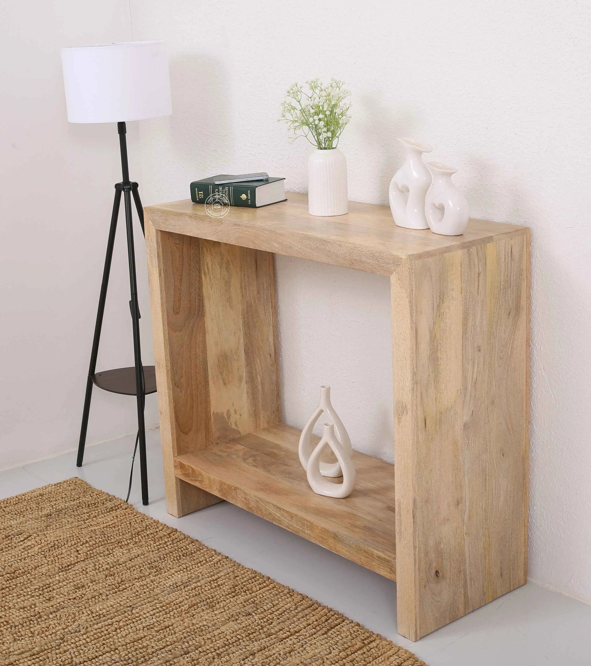 Gwen Wooden Console Table – Solid Mango Wood, Natural Finish, Hallway | Opelhome UAE
