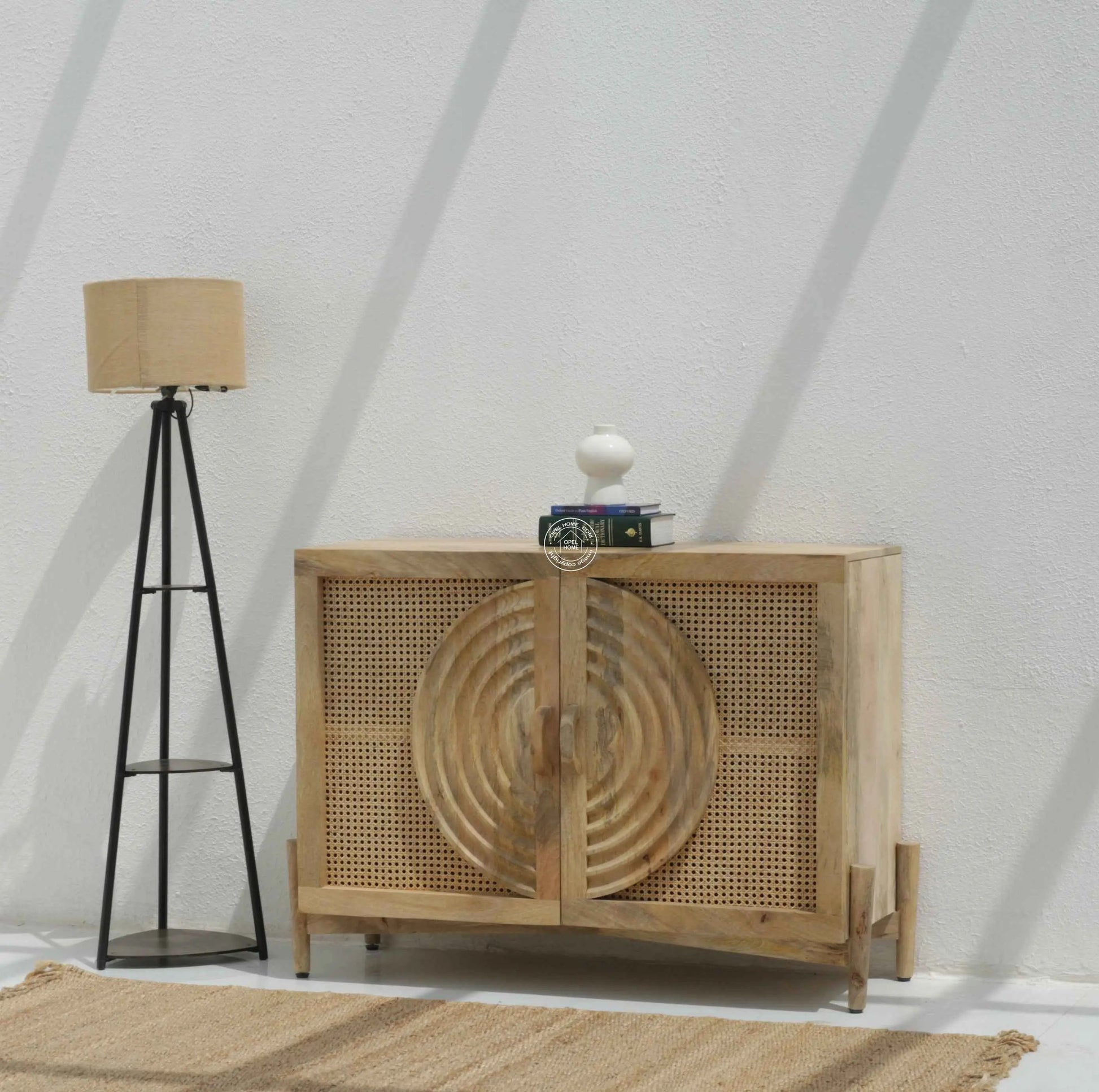 Hallum 3 Door Rattan Sideboard – Solid Mango Wood, Natural Finish | Opelhome UAE
