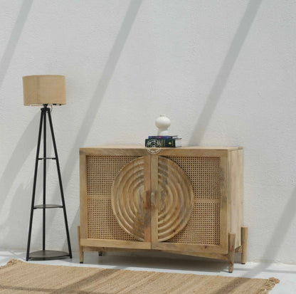 Hallum 3 Door Rattan Sideboard – Solid Mango Wood, Natural Finish | Opelhome UAE