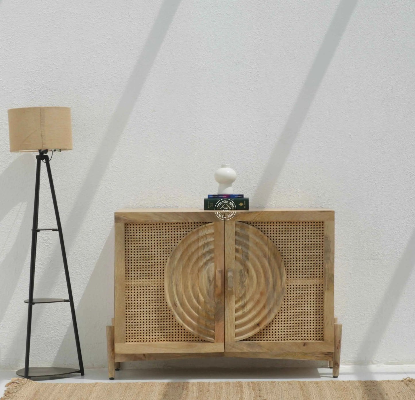 Hallum 3 Door Rattan Sideboard – Solid Mango Wood, Natural Finish | Opelhome UAE