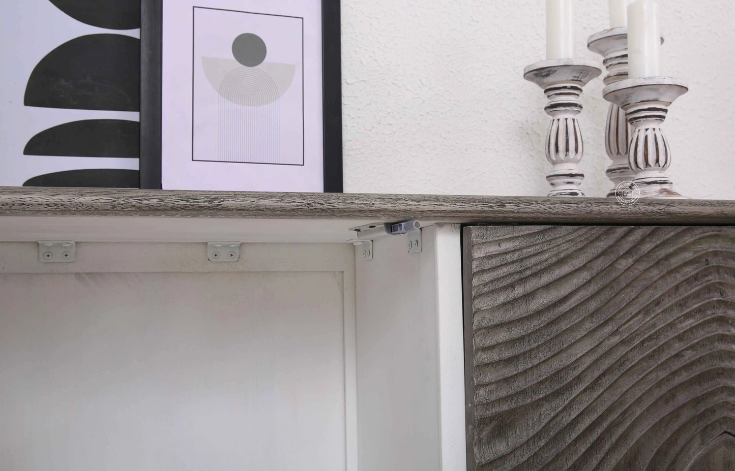 Harley Wooden Sideboard – 3 Doors, Solid Wood, Grey Finish | Opelhome UAE