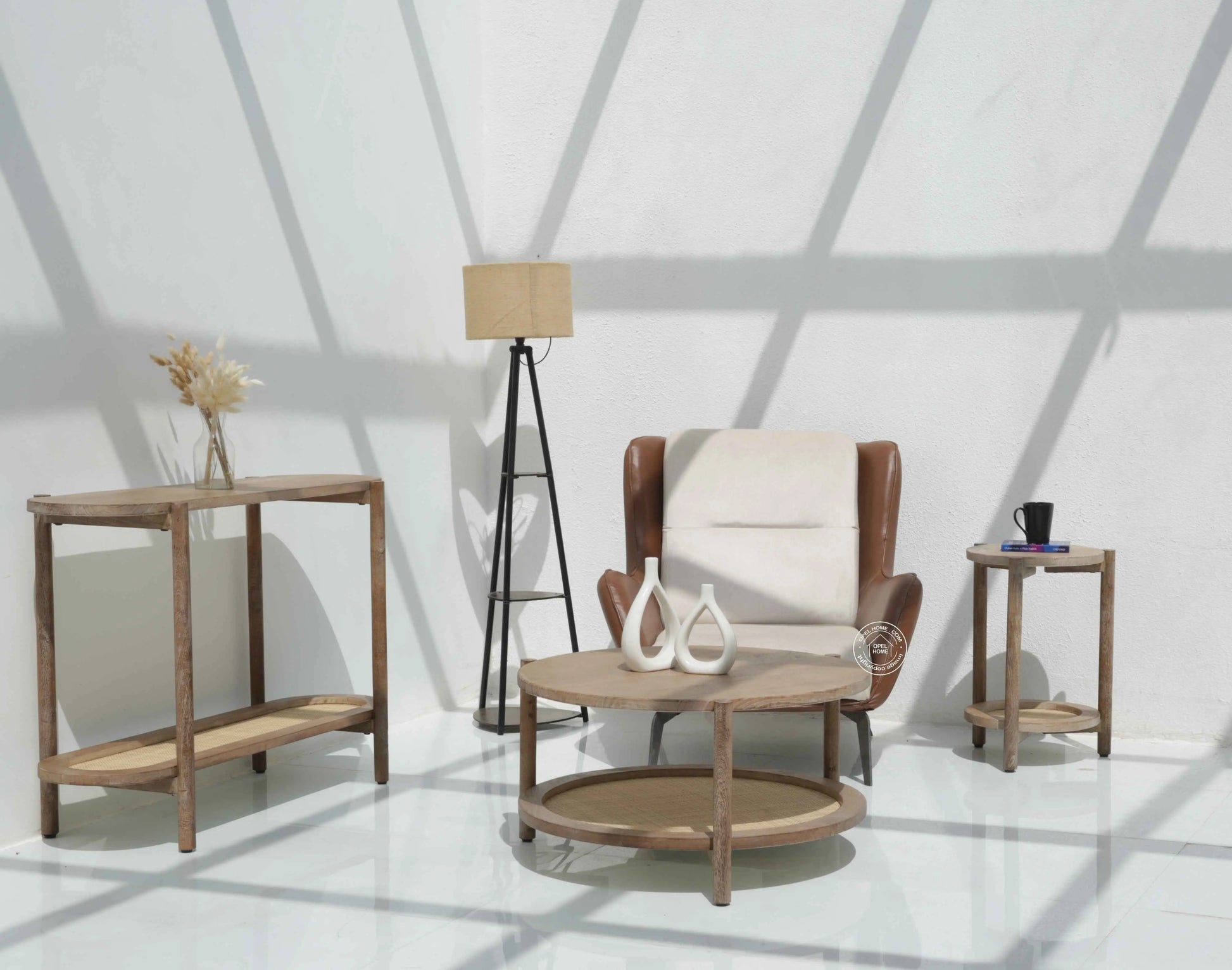 Harper Wooden Side Table – Solid Mango Wood, Sand Blasting Finish | Opelhome UAE