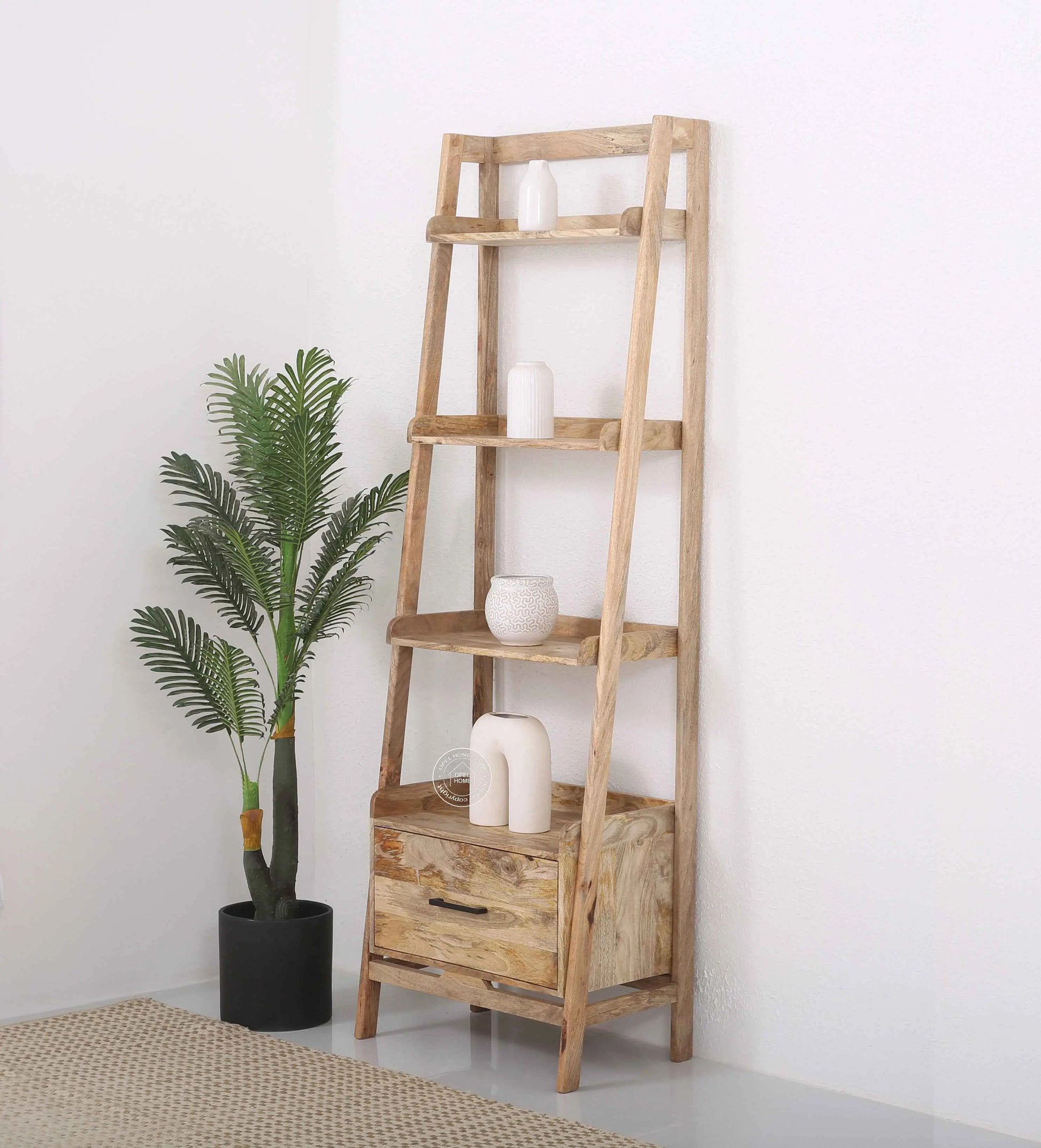 Hartman Wooden Ladder Shelf – Solid Mango Wood, Natural Finish | Opelhome UAE