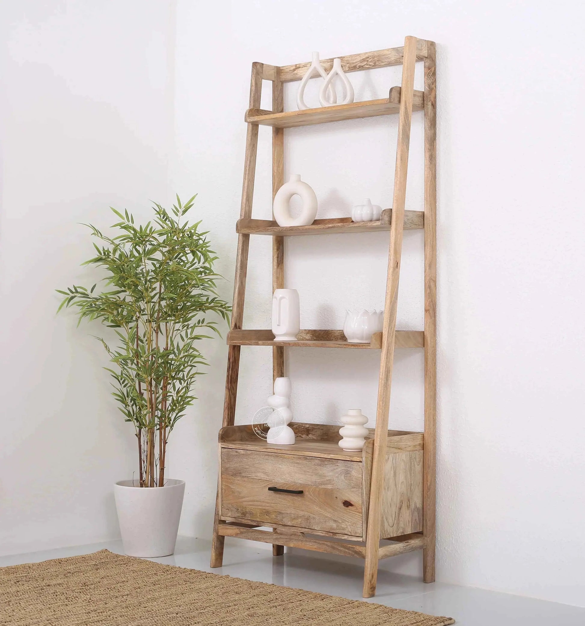 Hartman Wooden Ladder Shelf – Solid Mango Wood, Natural Finish | Opelhome UAE