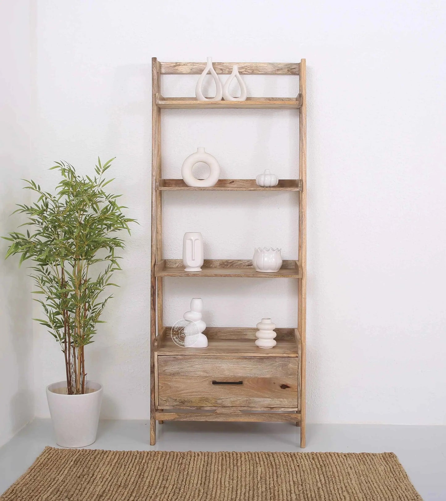 Hartman Wooden Ladder Shelf – Solid Mango Wood, Natural Finish | Opelhome UAE