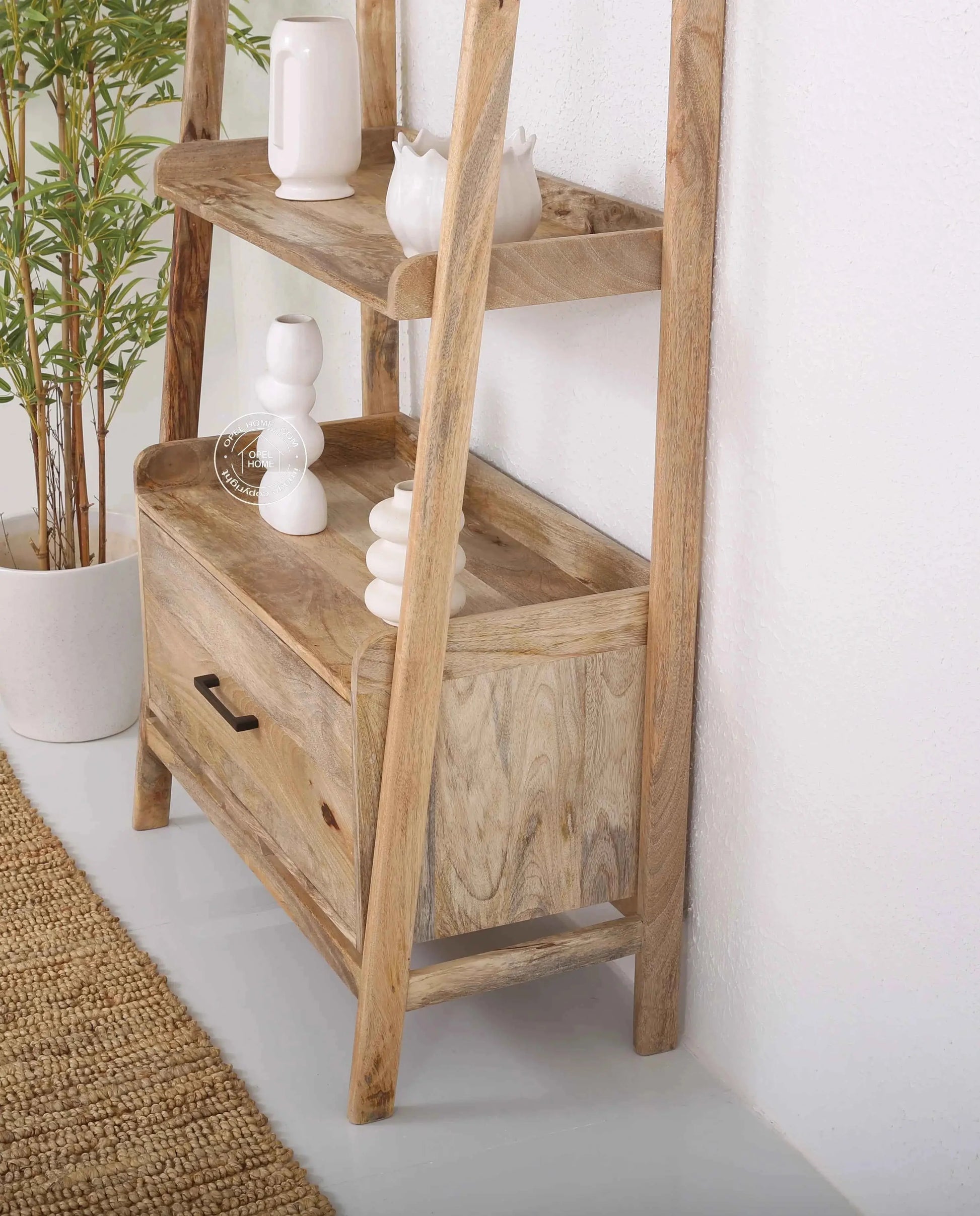 Hartman Wooden Ladder Shelf – Solid Mango Wood, Natural Finish | Opelhome UAE