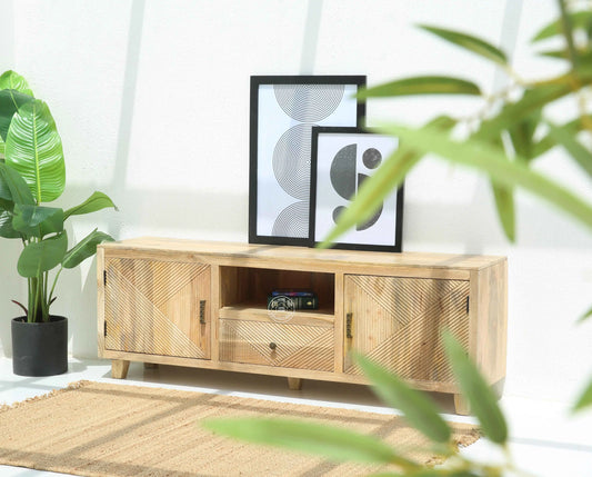 Harwick Wooden TV Unit – Solid Mango Wood, Natural Finish, Media Console | Opelhome UAE