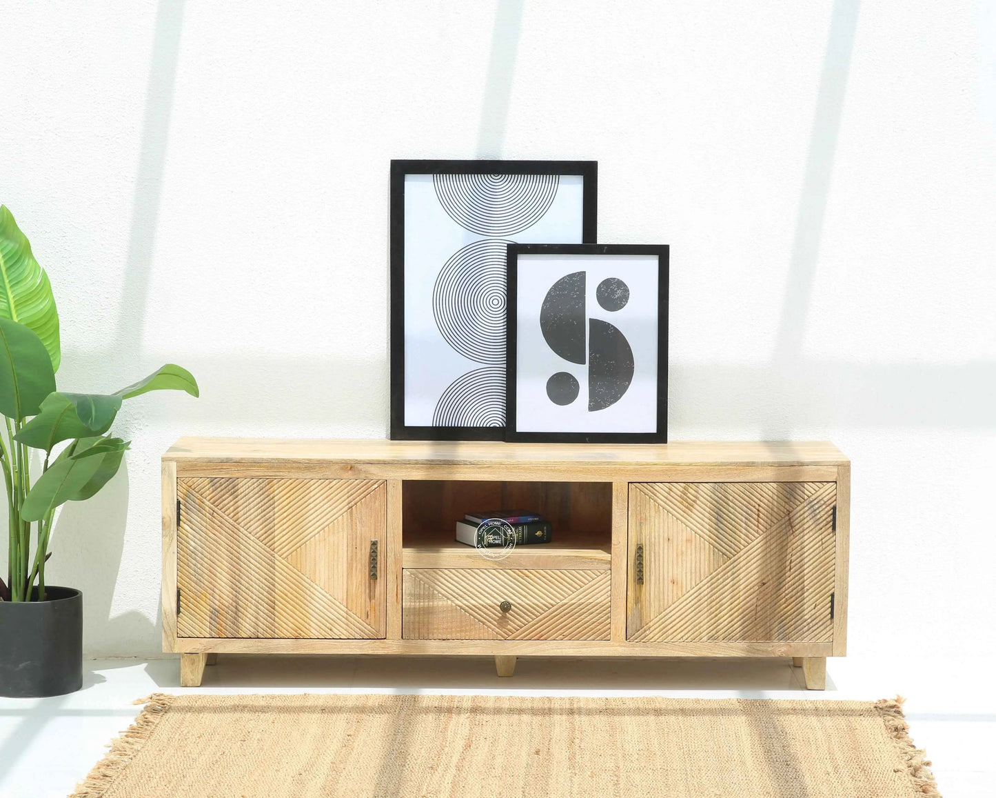 Harwick Wooden TV Unit – Solid Mango Wood, Natural Finish, Media Console | Opelhome UAE