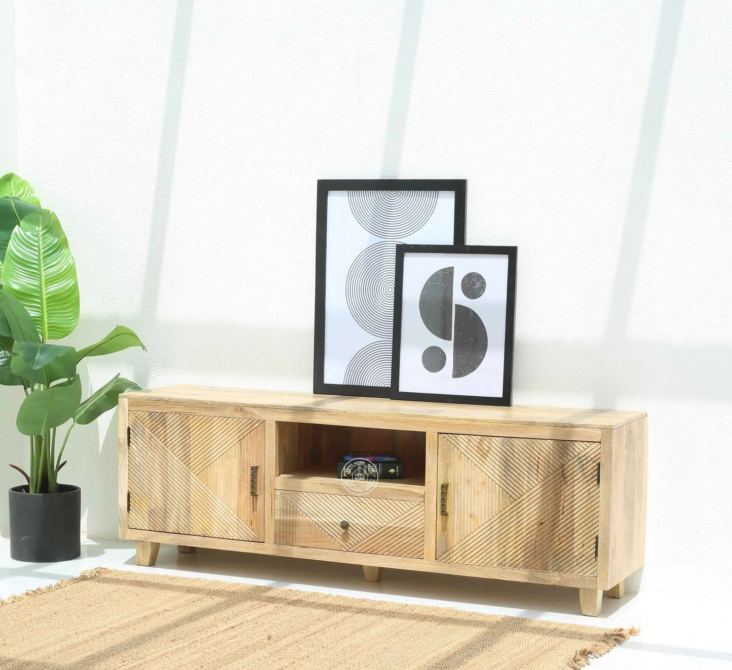 Harwick Wooden TV Unit – Solid Mango Wood, Natural Finish, Media Console | Opelhome UAE