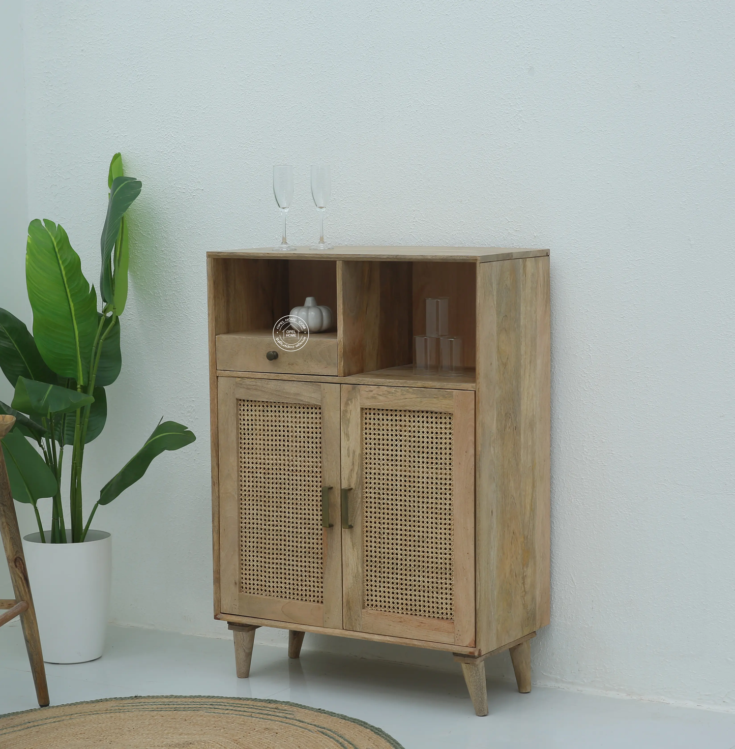 Healthfield Rattan Bar Cabinet (Natural finish) - Opelhome