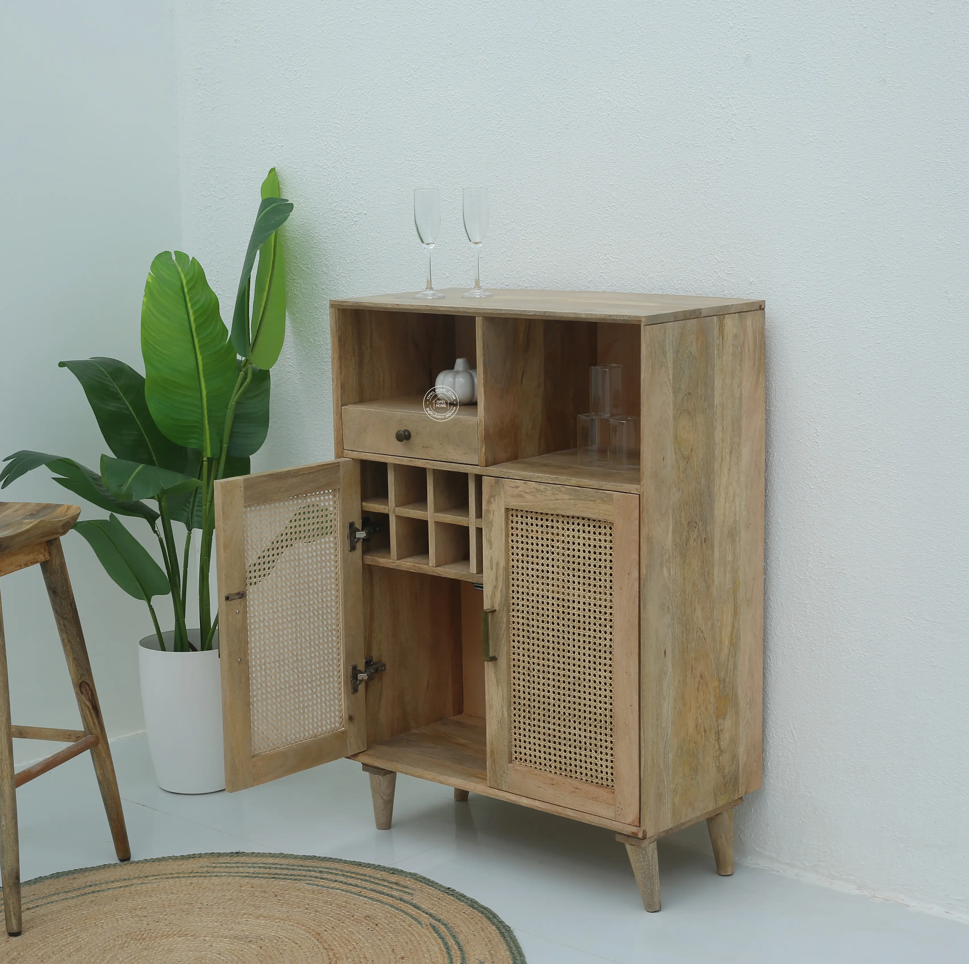 Healthfield Rattan Bar Cabinet (Natural finish) - Opelhome