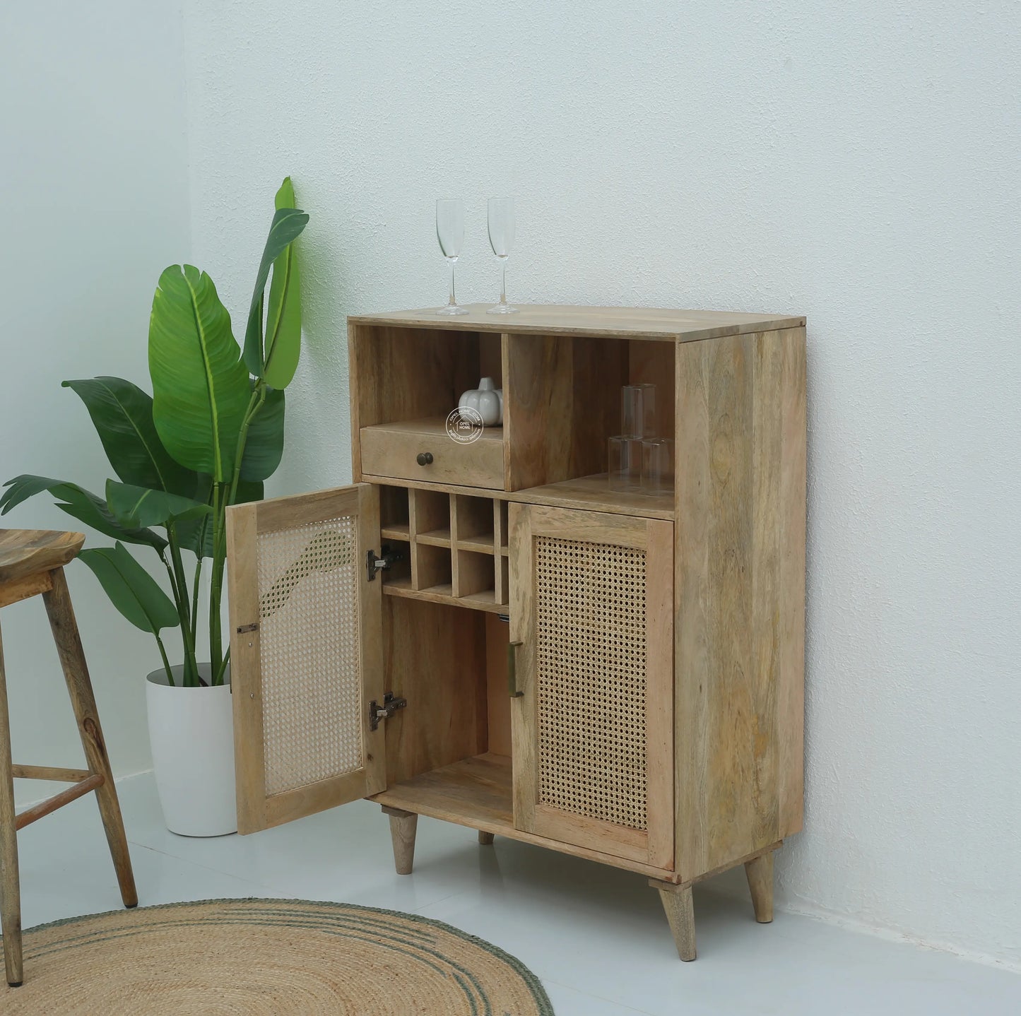 Healthfield Rattan Bar Cabinet (Natural finish) - Opelhome