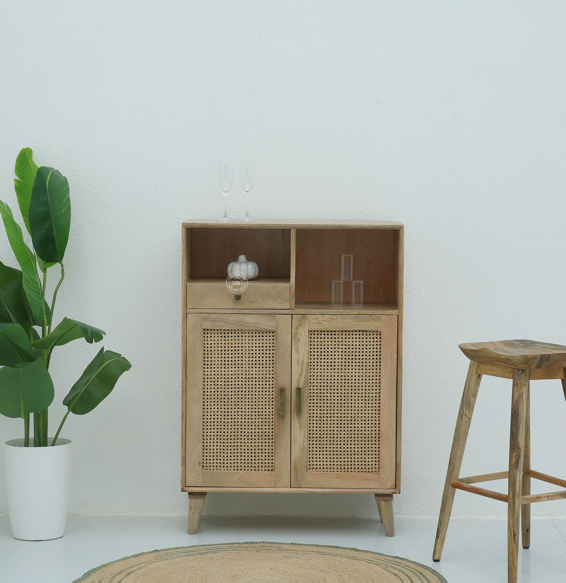 Healthfield Rattan Bar Cabinet (Natural finish) - Opelhome