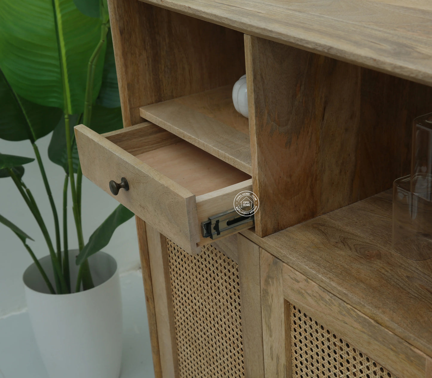 Healthfield Rattan Bar Cabinet (Natural finish) - Opelhome