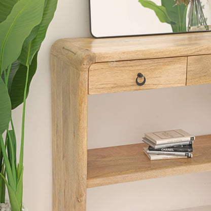 Henley Wooden Console Table – Solid Mango Wood, Natural Finish, Hallway | Opelhome UAE Opel Home
