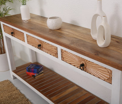 Henn Wooden Console Table – 3 Drawers, Solid Teak Wood, White Finish | Opelhome UAE Opel Home