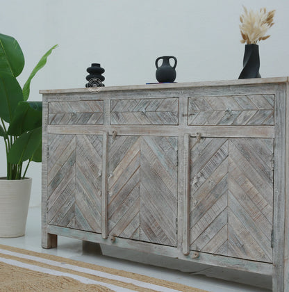 Herrin Old Wood Sideboard – 3 Doors, 3 Drawers, Solid Wood, Rustic White Finish | Opelhome UAE Opel Home