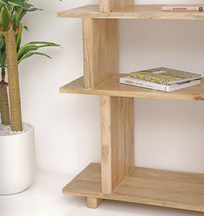 Holz Wooden Bookcase – Solid Mango Wood, Natural Finish, Tall Shelving | Opelhome UAE Opel Home