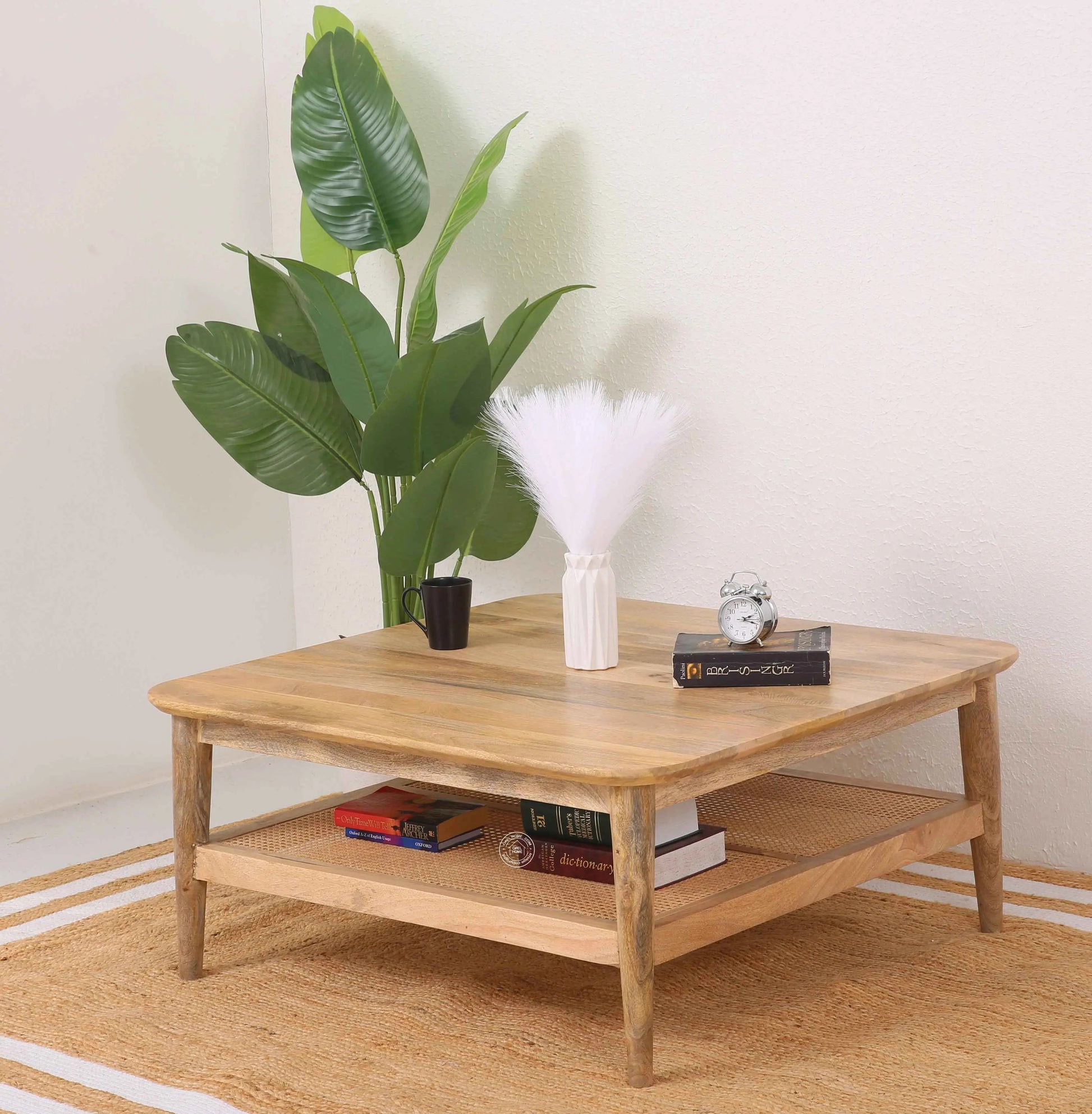 Hosston Rattan Coffee Table – Round, Solid Mango Wood, Natural Finish | Opelhome UAE