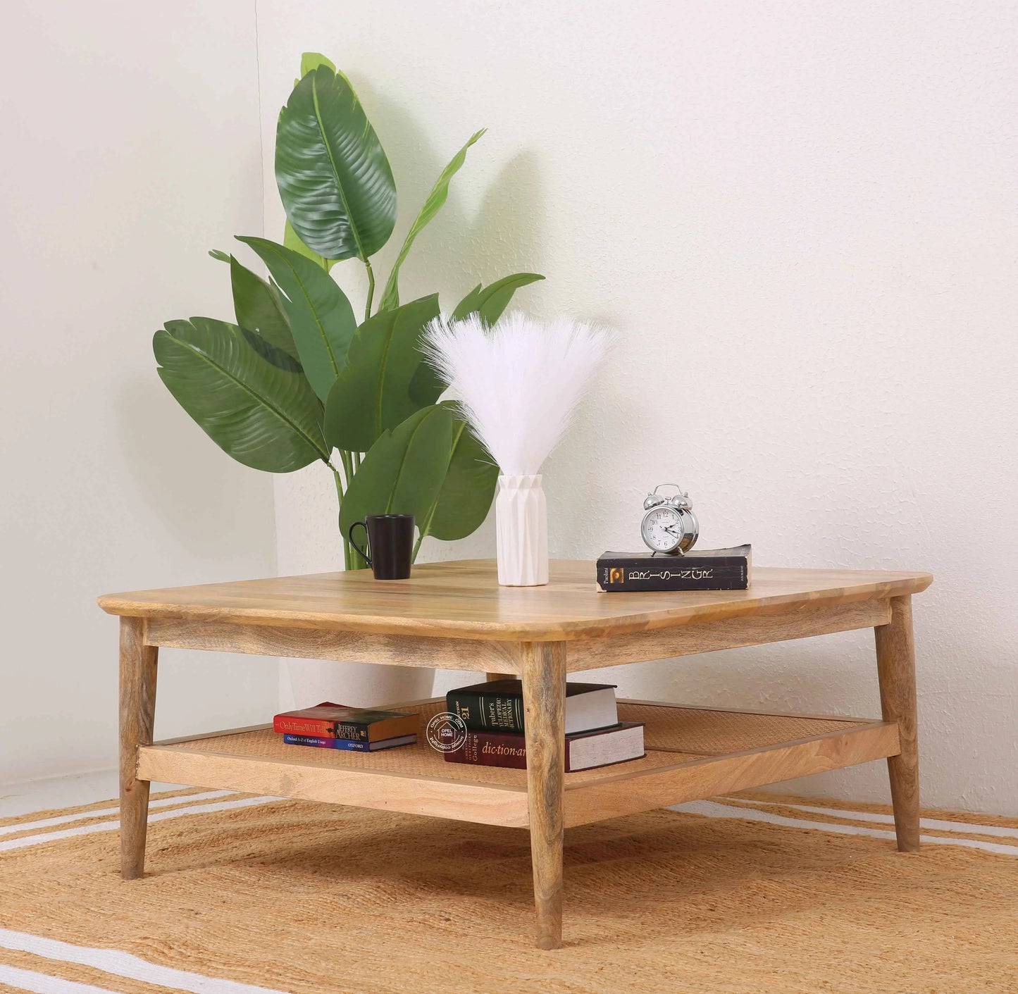 Hosston Rattan Coffee Table – Round, Solid Mango Wood, Natural Finish | Opelhome UAE