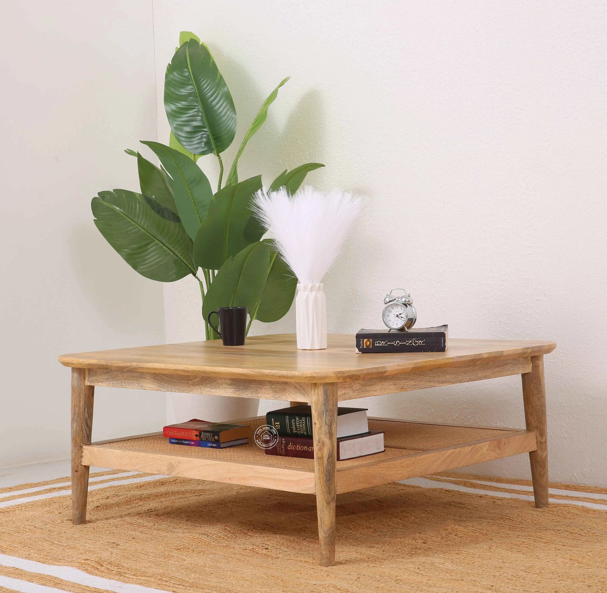 Hosston Rattan Coffee Table – Round, Solid Mango Wood, Natural Finish | Opelhome UAE