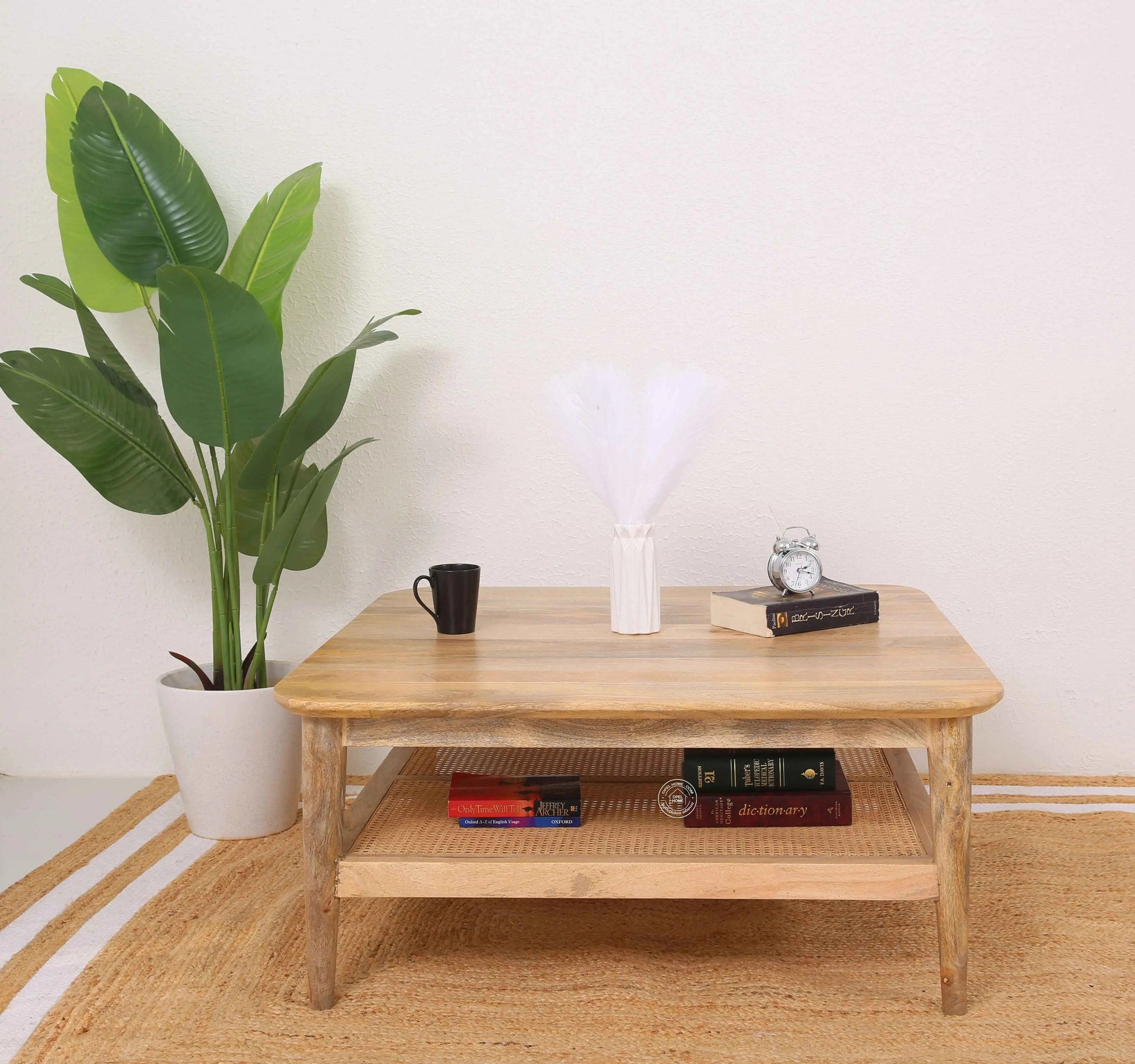 Hosston Rattan Coffee Table – Round, Solid Mango Wood, Natural Finish | Opelhome UAE