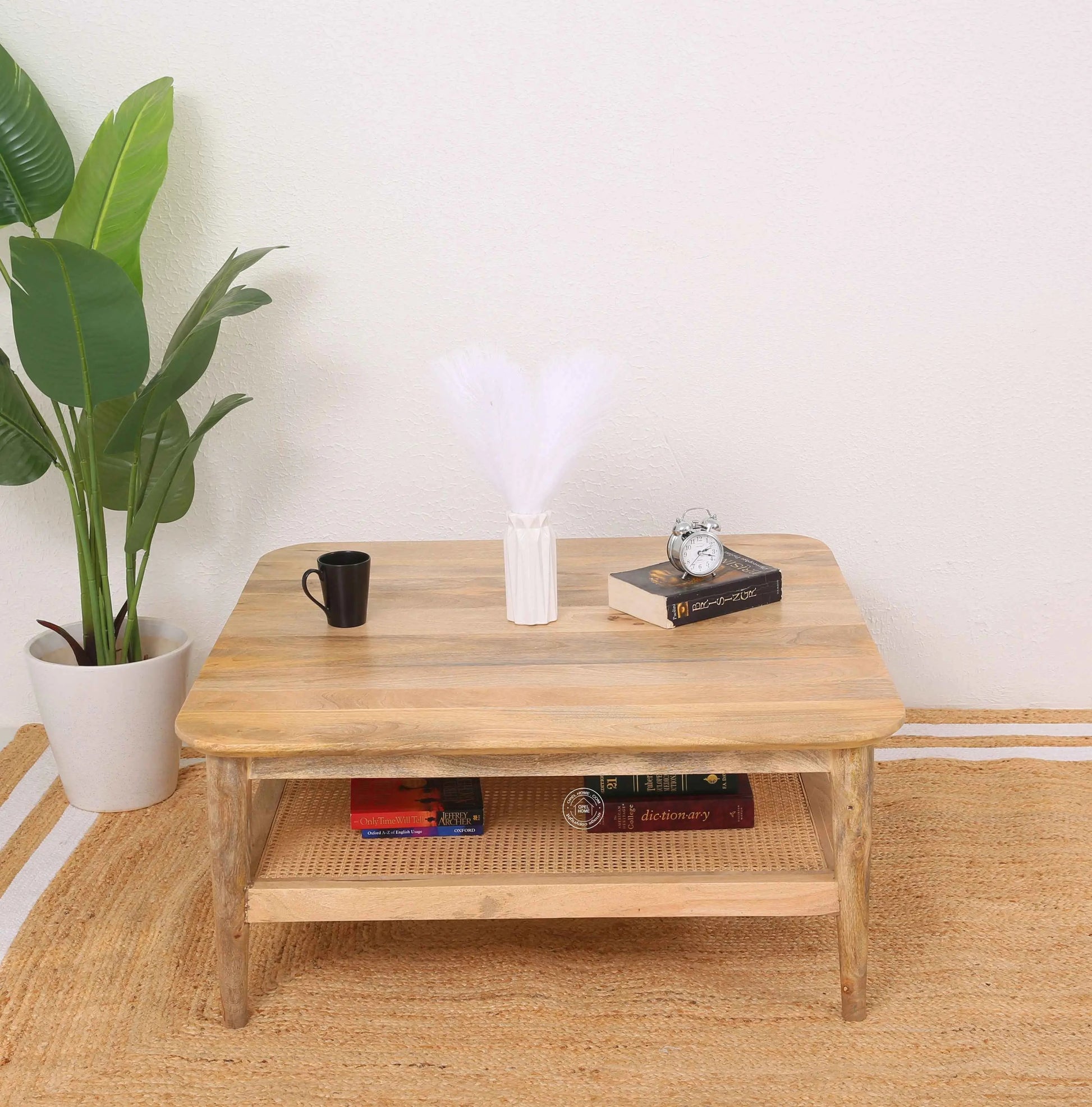 Hosston Rattan Coffee Table – Round, Solid Mango Wood, Natural Finish | Opelhome UAE