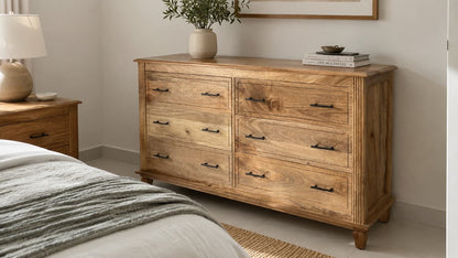 Miller Wooden Chest of Drawers – 6 Drawers, Solid Mango Wood, Natural Finish | Opelhome UAE