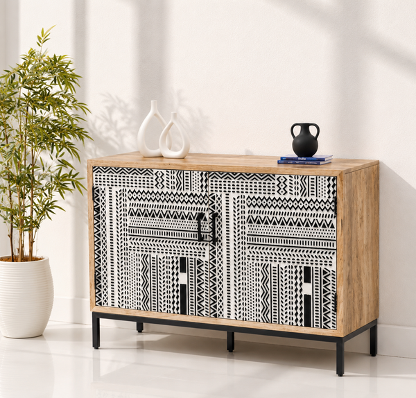 Sterra 2 Door Wooden Sideboard & Buffet – Solid Mango Wood, Natural Finish | Opelhome UAE