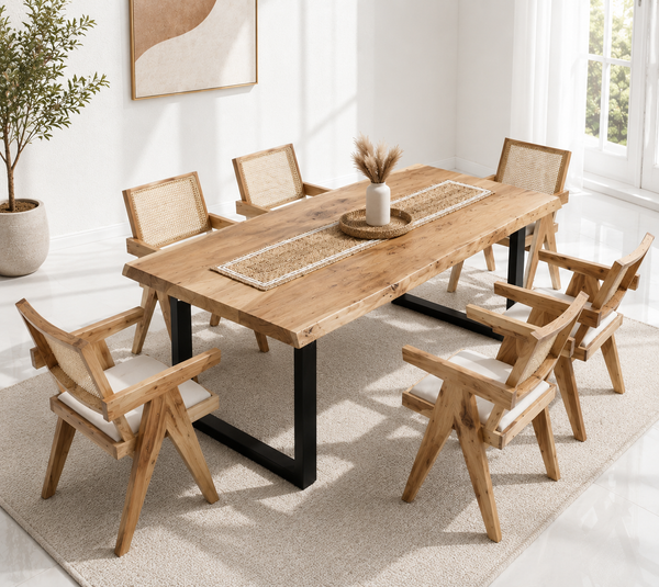 Arnola Acacia Wood Dining Table (7cm) – Only Table, Multiple Sizes & Leg Options  | Opelhome UAE