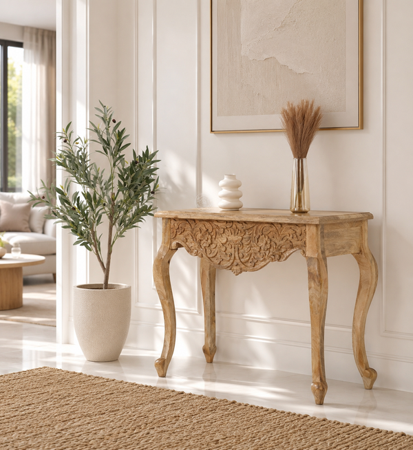 Korbin Solid Mango Wood Console Table – Natural Finish | Dubai UAE