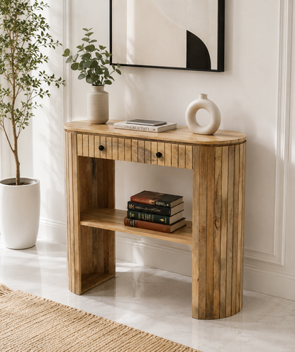Sienna Wooden Console Table – 2 Drawers, Solid Mango Wood, Natural Finish | Opelhome UAE