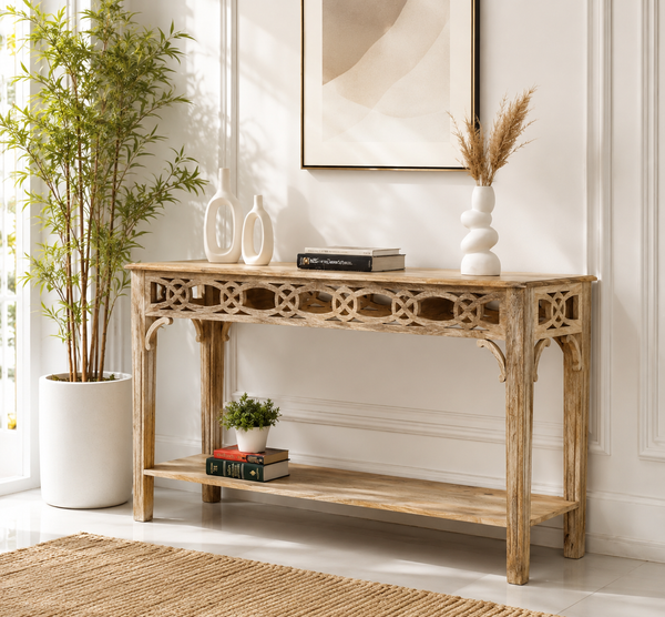 Staple Solid Mango Wood Console Table 153cm – Natural Finish | Opelhome UAE