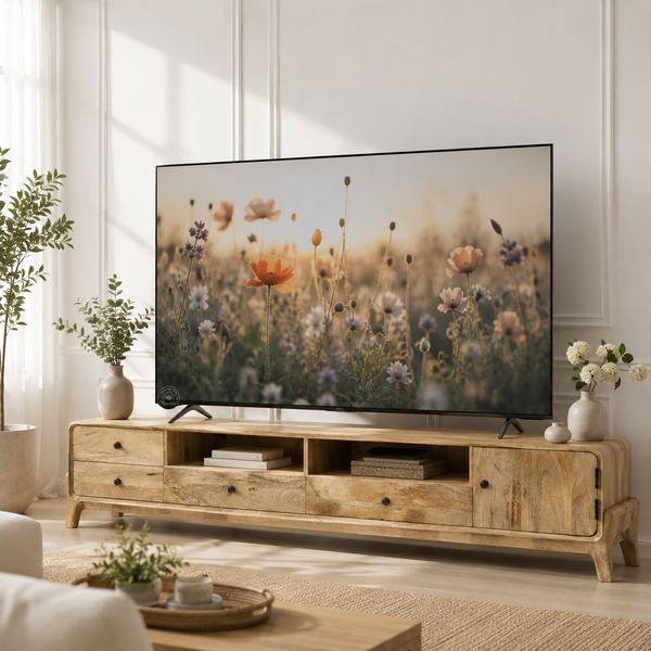 Keniel Wooden Media Unit – Solid Mango Wood, Natural Finish, Large TV Console | Opelhome UAE