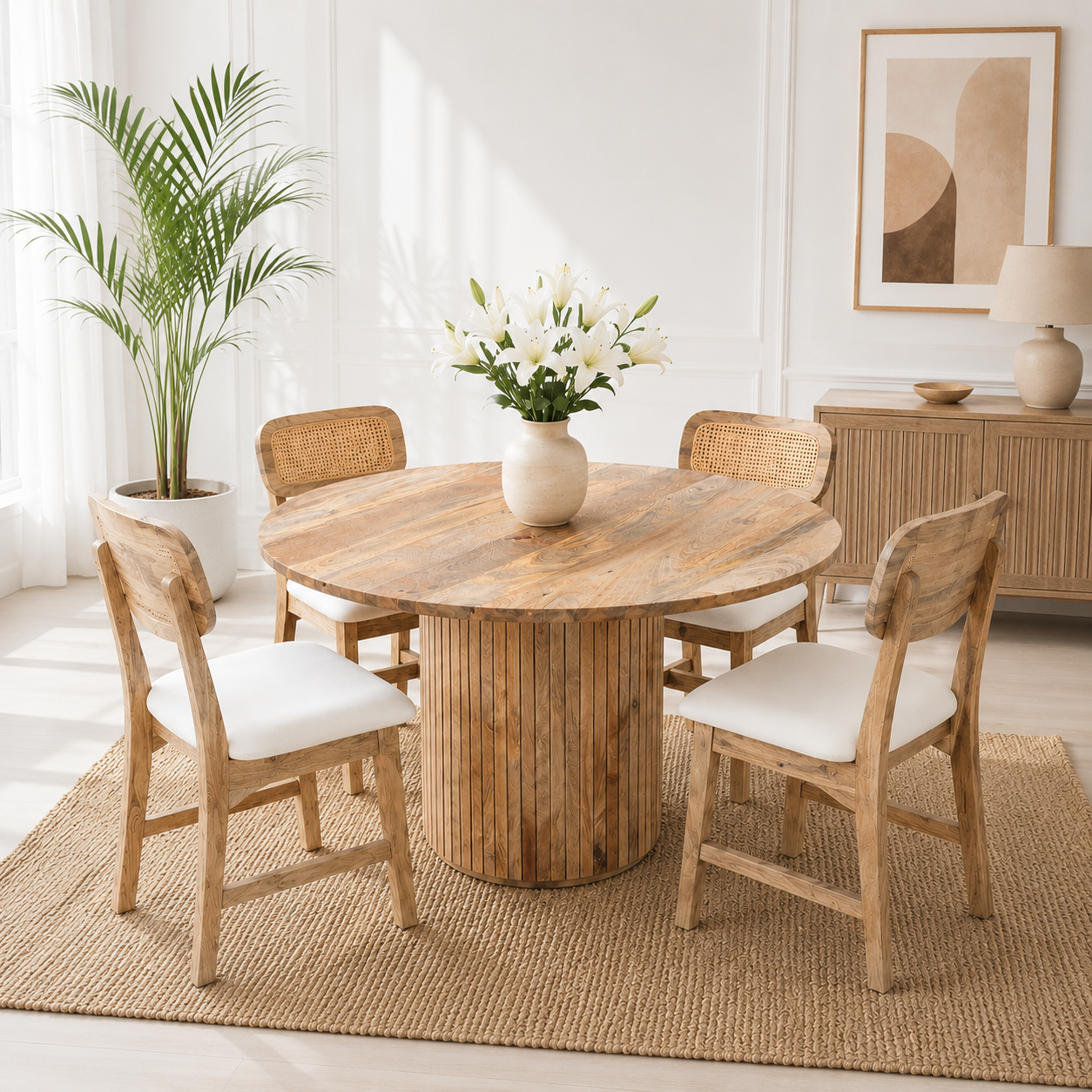 Oxford Round Dining Table – Only Table, Solid Mango Wood, Natural Finish | Opelhome UAE